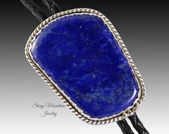 Lapis Lazuli Bolo Tie One of a Kind Wedding Bolo Tie, Custom Handmade Sterling Silver Bolo Ties for Men & Women, Western Blue Stone Bolo Tie