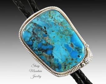 Kingman Turquoise Bolo Tie, Custom Handcrafted Wedding Bolo Tie, Modern Turquoise Stone Bolo Tie for Men or Women, Western Tie