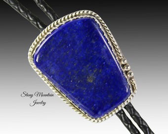 Lapis Lazuli Bolo Tie One of a Kind Wedding Bolo Tie, Custom Handmade Sterling Silver Bolo Ties for Men & Women, Western Blue Stone Bolo Tie