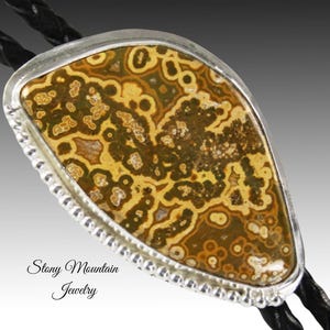 Unique Handcrafted Bolo Tie Large Ocean Jasper Bolo Tie for Men or Women, Custom Wedding Bolo Tie, Sterling Silver Bolo Ties, Gift For Dad