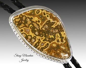 Unique Handcrafted Bolo Tie Large Ocean Jasper Bolo Tie for Men or Women, Custom Wedding Bolo Tie, Sterling Silver Bolo Ties, Gift For Dad