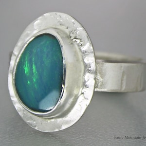 Australian Boulder Opal Ring, Handmade Genuine Australian Opal Ring, Unique Opal Statement Ring, Sterling Silver Blue Opal Cocktail Ring
