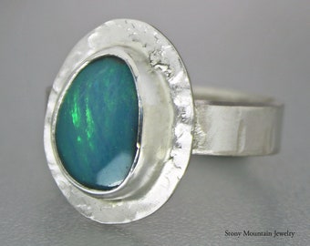 Australian Boulder Opal Ring, Handmade Genuine Australian Opal Ring, Unique Opal Statement Ring, Sterling Silver Blue Opal Cocktail Ring