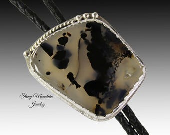 Custom Handcrafted Wedding Bolo Tie, Montana Agate Designer Bolo Tie for Men or Women