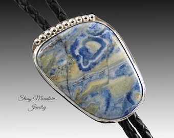 Custom Wedding Bolo Tie, Unique Designer Bolo Tie, Handcrafted Lapis Lace Onyx Bolo Ties for Men & Women, Sterling Silver Bolo Tie Gift