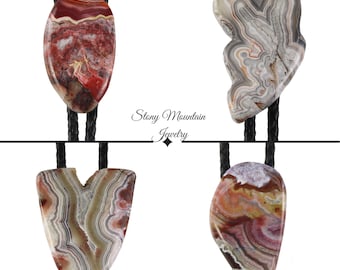 Natural Stone Bolo Tie, Crazy Lace Agate Bolo Ties, Custom Stone Bolo Tie for Men & Women, Unique Handcrafted Bolo Ties, Wedding Bolo Tie