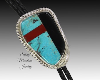 Turquoise Inlay Bolo Tie, Designer Bolo Tie , One of a Kind Wedding Bolo Tie, Western Accessory Gift