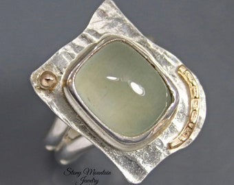 Genuine Aquamarine Ring, One of a Kind Unique Mixed Metal Aquamarine Designer Ring, Modern Natural Aquamarine Cocktail Ring