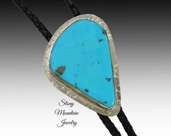 Custom Turquoise Wedding Bolo Tie in Nickel Silver & Brass, Unique Handcrafted Bolo Tie, Essential Metals Collection