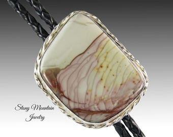 Handcrafted Custom Bolo Tie, Rare Willow Creek Jasper Bolo Tie for Men & Women, Sterling Silver Wedding Bolo Ties, Modern Western Gift