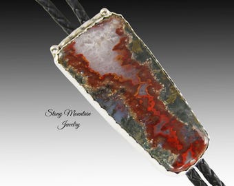 Designer Bolo Tie, One of a Kind Custom Handcrafted Moroccan Seam Agate Bolo Tie, Sterling Silver Wedding Bolo Tie, Special Western Gifts