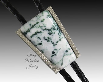 Stone Bolo Tie, Handcrafted Green Tree Agate Bolo Tie for Men & Women, Unique Wedding Bolo Tie, The Frontier Collection