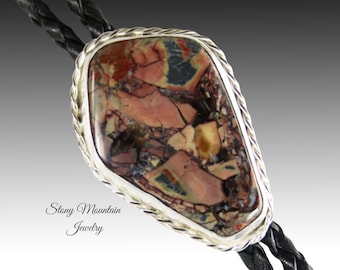 Handcrafted Custom Buttrerfly Wing Jasper Bolo Tie for Men or Women, Unique Sterling Silver Wedding Bolo Tie, Rare Stone Bolo Tie Gift