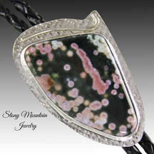 One of a Kind Designer Bolo Tie, Unique Handcrafted Ocean Jasper Bolo Tie for Men or Women, Custom Sterling Silver Wedding Bolo Ties