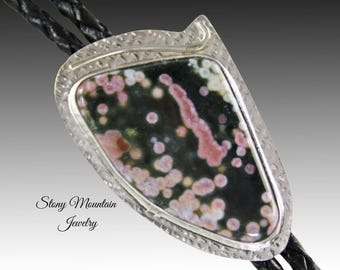 One of a Kind Designer Bolo Tie, Unique Handcrafted Ocean Jasper Bolo Tie for Men or Women, Custom Sterling Silver Wedding Bolo Ties