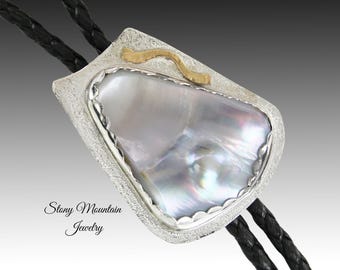 Pearl Bolo Tie, Custom Tennessee River Pearl Bolo Tie for Men or Women, Unique One of a Kind Designer Bolo Tie, Rare Stone Bolo Tie