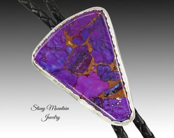 Mohave Purple Turquoise Bolo Tie, Custom Handmade Wedding Bolo Tie, Kingman Turquoise & Bronze Stone Bolo Ties for Men or Women, Western Tie