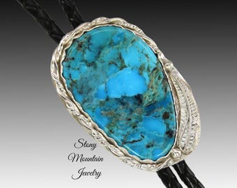 Kingman Turquoise Bolo Tie, Custom Handcrafted Wedding Bolo Tie, Modern Turquoise Stone Bolo Tie for Men or Women, Western Tie