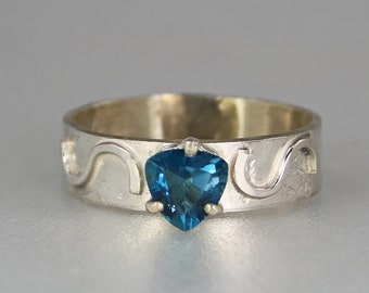 London Blue Topaz Ring, Modern Dark Blue Topaz Designer Ring, Contemporary Handmade Anniversary Gift for Her, Unique Wedding Ring Size 8.5