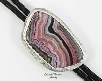 Agate Bolo Tie Custom Handmade Bolo Tie for Men or Women, Sterling Silver Wedding Bolo Tie, Crazy Lace Agate Bolo Tie, Western Bolo Ties