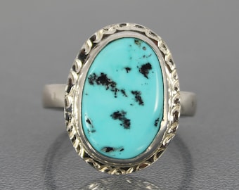 Sleeping Beauty Turquoise Ring, Modern Handmade Sterling Silver Turquoise Ring