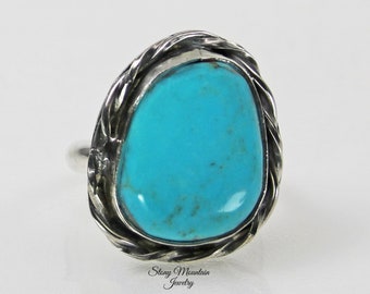 Pinto Valley Turquoise Ring, Large Turquoise Ring, Handmade Modern Sterling Silver Turquoise Statement Ring