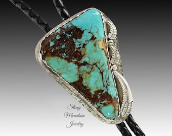 One of a Kind Turquoise Bolo Tie, Old Stock Kingman Turquoise Designer Bolo Ties for Men & Women, Hamdmade Custom Wedding Bolo Tie