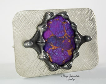 Handmade Turquoise Belt Buckle,  Mohave Purple & Kingman Turquoise Matrix Belt Buckle, Unique Modern Stone Belt Buckle for Men or Women