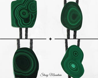 Natural Stone Bolo Tie, Unique Malachite Bolo Ties, Custom Stone Bolo Tie for Men & Women, Handcrafted Wedding Bolo Ties, Fathers Day Gift