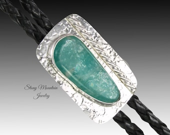 One of a Kind Handcrafted Bolo Tie Custom Amazonite Wedding Bolo Tie, Shiller Amazonite Sterling Silver Bolo Ties for Men & Women