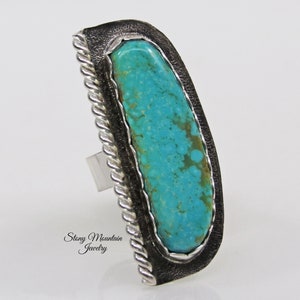 Large Turquoise Ring, Handmade Modern Sonoran Turquoise Ring, Sterling Silver Wide Band Statement Ring