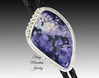 Wedding Bolo Tie in Sterling Silver, Modern Handcrafted Tiffany Stone DesignerBolo Tie for Men or Women