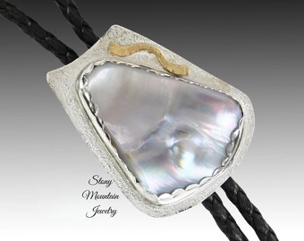 Pearl Bolo Tie, Custom Tennessee River Pearl Bolo Tie for Men or Women, Unique One of a Kind Designer Bolo Tie, Rare Stone Bolo Tie