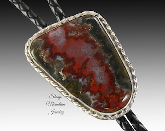 Designer Bolo Tie, One of a Kind Custom Handcrafted Moroccan Seam Agate Bolo Tie, Sterling Silver Wedding Bolo Tie, Special Western Gifts