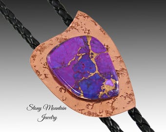 Mohave Purple Turquoise Bolo Tie, Handcrafted Bolo Tie for Men & Women, Unique Wedding Bolo Tie, Western Stone Bolo Ties, Gift For Dad