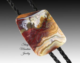 Unique Stone Bolo Tie, Crazy Lace Agate Bolo Tie, Handcrafted Wedding Bolo Ties, Custom Gemstone Bolo Tie Gift for Men & Women