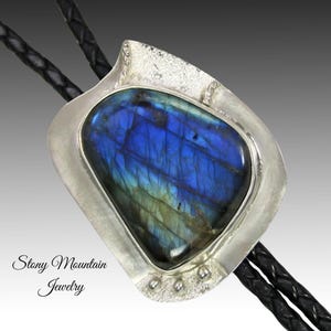 Unique Designer Bolo Tie, Flashy Labradorite Bolo Tie for Men or Women, Custom Wedding Bolo Tie, Sterling Silver Bolo Tie, Fathers Day Gift