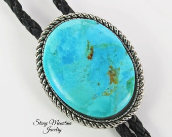 Kingman Turquoise Bolo Tie, Custom Wedding Bolo Ties, Handmade Stone Bolo Tie for Men or Women, Western Bolo Ties, Gift For Dad