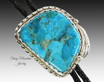Kingman Turquoise Bolo Tie, Custom Handcrafted Wedding Bolo Tie, Modern Turquoise Stone Bolo Tie for Men or Women, Western Tie
