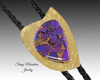 Mohave Purple Turquoise Bolo Tie, Handcrafted Bolo Tie for Men & Women, Unique Wedding Bolo Tie, Western Stone Bolo Ties, Gift For Dad
