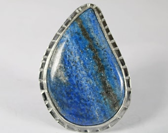 Large Stone Ring, Unique Lapis Lazuli Ring, Denim Lapis Statement Ring, Large Natural Stone Cocktail Ring, Sterling Silver Big Stone Ring