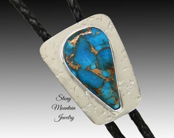 Mohave Turquoise Bolo Tie, Handcrafted Turquoise Matrix Bolo Tie for Men & Women, Unique Wedding Bolo Tie