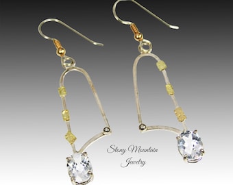 Designer Earrings,  Mixed Metal Modern White Topaz Earrings, Contemporary Jewelry, Artisan Cocktail Earrings, Handmade Statement Earrings