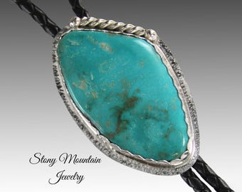 Turquoise Bolo Tie, Unique Blue Horse Turquoise Custom Wedding Bolo Tie, Handcrafted Sterling Silver Western Bolo Tie for Men & Women