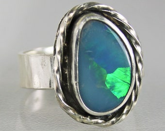 Australian Boulder Opal Ring, Handmade Genuine Australian Opal Ring, Unique Opal Statement Ring, Sterling Silver Blue Opal Cocktail Ring