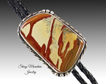Unique Wedding Bolo Tie, Custom Handcrafted Owyhee Jasper Designer Bolo Tie,  Modern Sterling Silver & Stone Bolo Tie for Men or Women