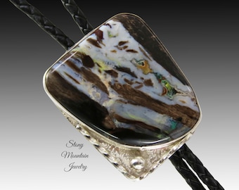 Custom Collawood Bolo Tie Rare Petrified Colla Wood Designer Bolo Tie for Men or Women, Unique Handcrafted Sterling Silver Wedding Bolo Tie
