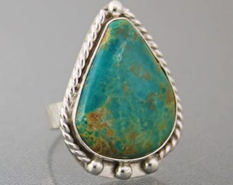 KingmanTurquoise Ring, Artistic Handmade Large Turquoise Ring, Modern Sterling Silver Wide Band Turquoise Cocktail Ring