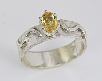 Imperial Topaz Ring, Genuine Precious Topaz Sterling Silver Ring, Rare Ouro Preto Imperial Topaz Engagement Ring, November Ring Size 7.5