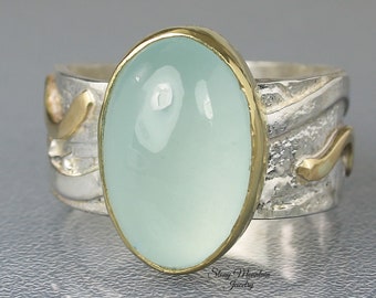 Genuine Aquamarine Ring, One of a Kind Unique Mixed Metal Aquamarine Designer Ring, Elegant Modern Natural Aquamarine Cocktail Ring